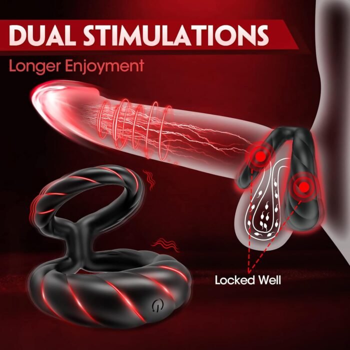 Vibrating Cock Ring Sex Toys for Men - Penis Ring Vibrator with 10 Vibrations, Adult Male Sex Toy for Longer Harder Stronger, Double Penis Vibrators, Couples Mens Male Adult Sex Toys & Games - Image 3