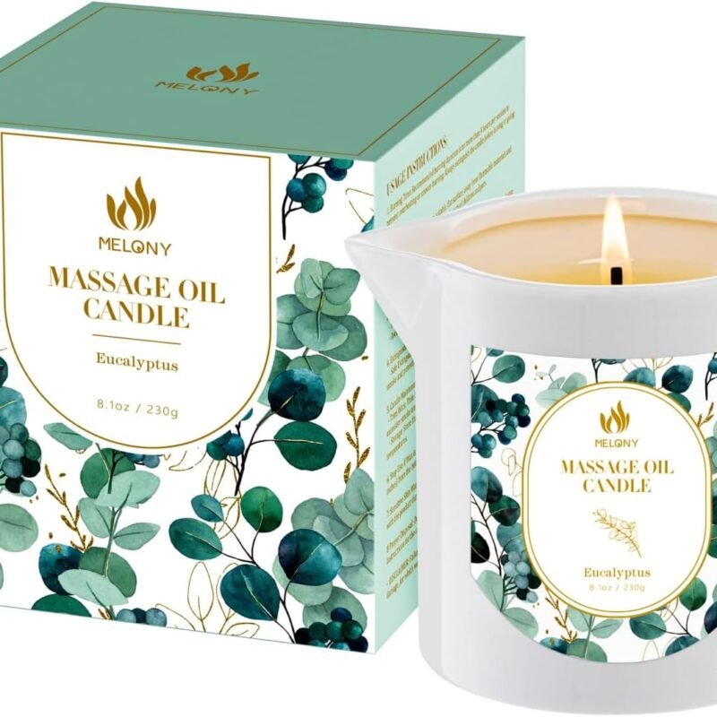 MELONY Massage Oil Candle, Essential Oil Infused, 8.1OZ, Low Temp Body Oil Candle, Intensive Skin Treatment Candle,Natural Soy Wax Lotion Candle for Relaxation, Romantic Gifts (Eucalyptus)