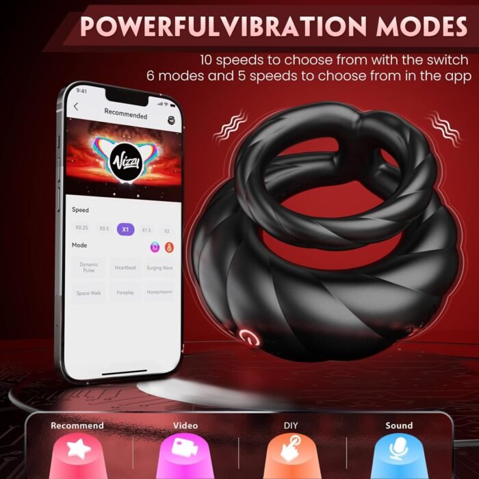 Vibrating Cock Ring Sex Toys for Men - Penis Ring Vibrator with 10 Vibrations, Adult Male Sex Toy for Longer Harder Stronger, Double Penis Vibrators, Couples Mens Male Adult Sex Toys & Games - Image 2