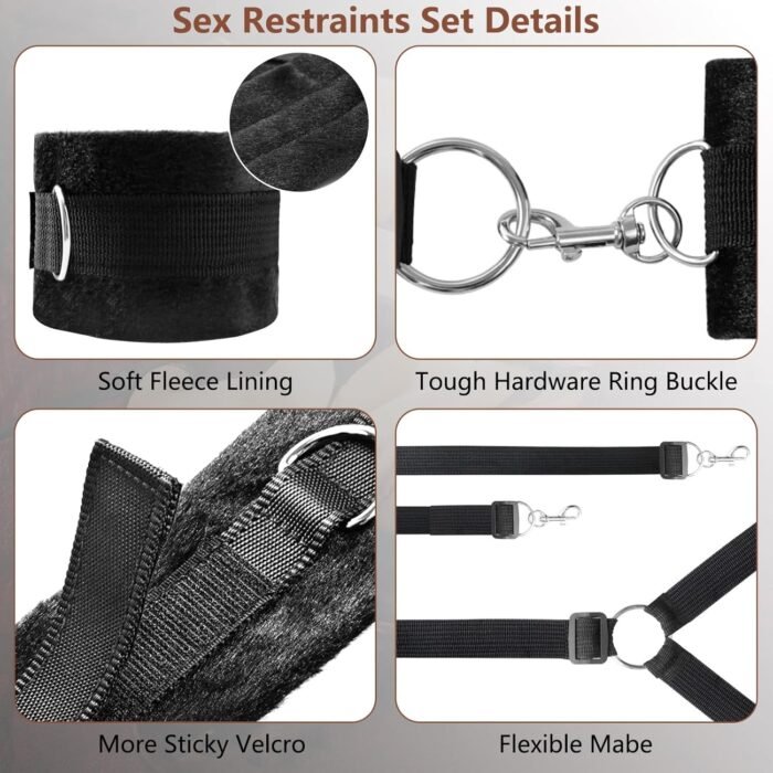 Sex Bondage BDSM Kit Bed Restraints Set Sex Toys with Hand Cuffs Ankle Cuff Bondage Blindfold & Tickler Sex Restraints Straps Adult Sex Toys for Couple Sex Play SM Games - Image 2