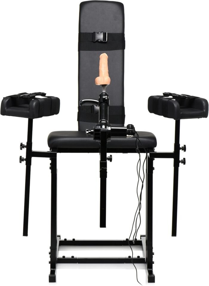 MASTER SERIES Ultimate Fully Adjustable Obedience Chair with Sex Machine Included for Men Women & Couples, Durable Frame D-Rings & Quick Release Straps, 4 Piece Set - Black - Image 4