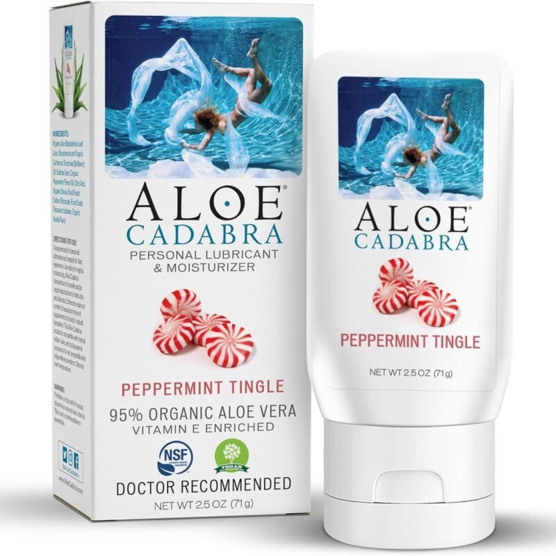 Aloe Cadabra Flavored Personal Lubricant and Vaginal Moisturizer, Organic Edible Aloe Lube for Men, Women and Couples, Non-Staining, pH Balanced, Toy Compatible (Peppermint, 2.5 Ounces, 1 Pack)