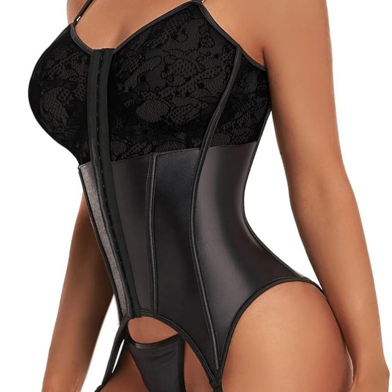 Women's Sexy Lace Lingerie Set with Garter Belt Bodysuit Teddy and Panty