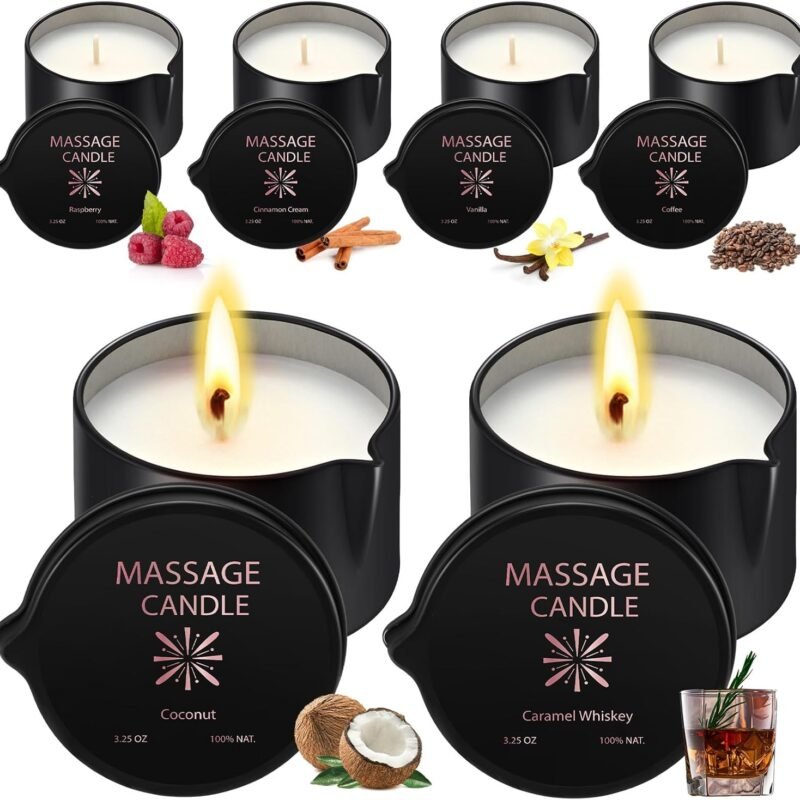 Nuanchu 6 Pcs Massage Oil Candle, Ignite Massage Candle Low Temp Massage Candles for Massage Therapy Soy Based Home Gift Spa Use Scented Candle Body Oil 6 Scent 2.35 oz