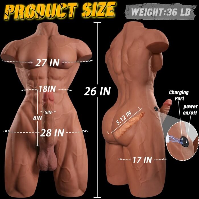 36LB Male Torso Sex Doll with Realistic Vibrating Dildo, Gay Sex Dolls 8in Realistic Dildo Vibrator with 10 Mode, Male Torso Dildo with Anus Muscle Remote Control Male Sex Doll for Women Gay Couple - Image 5