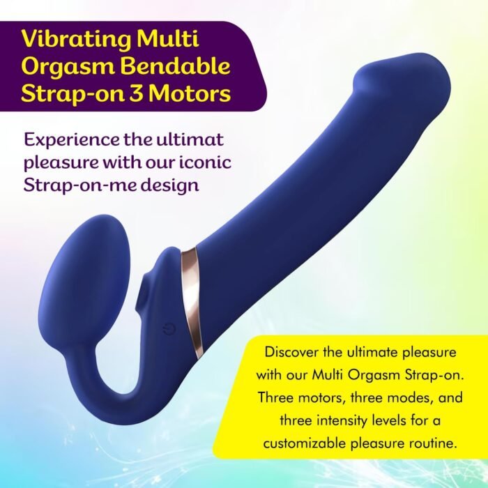 Strap-On-Me Multi-Orgasm Bendable Strap-On Dildo - 3 Motors Independently Controllable Adult Toy - G Spot Silicone Dildo Vibrator Clitoral Stimulator Toy - Soft Bendable Sexy Dildo (Blue - X-Large) - Image 2