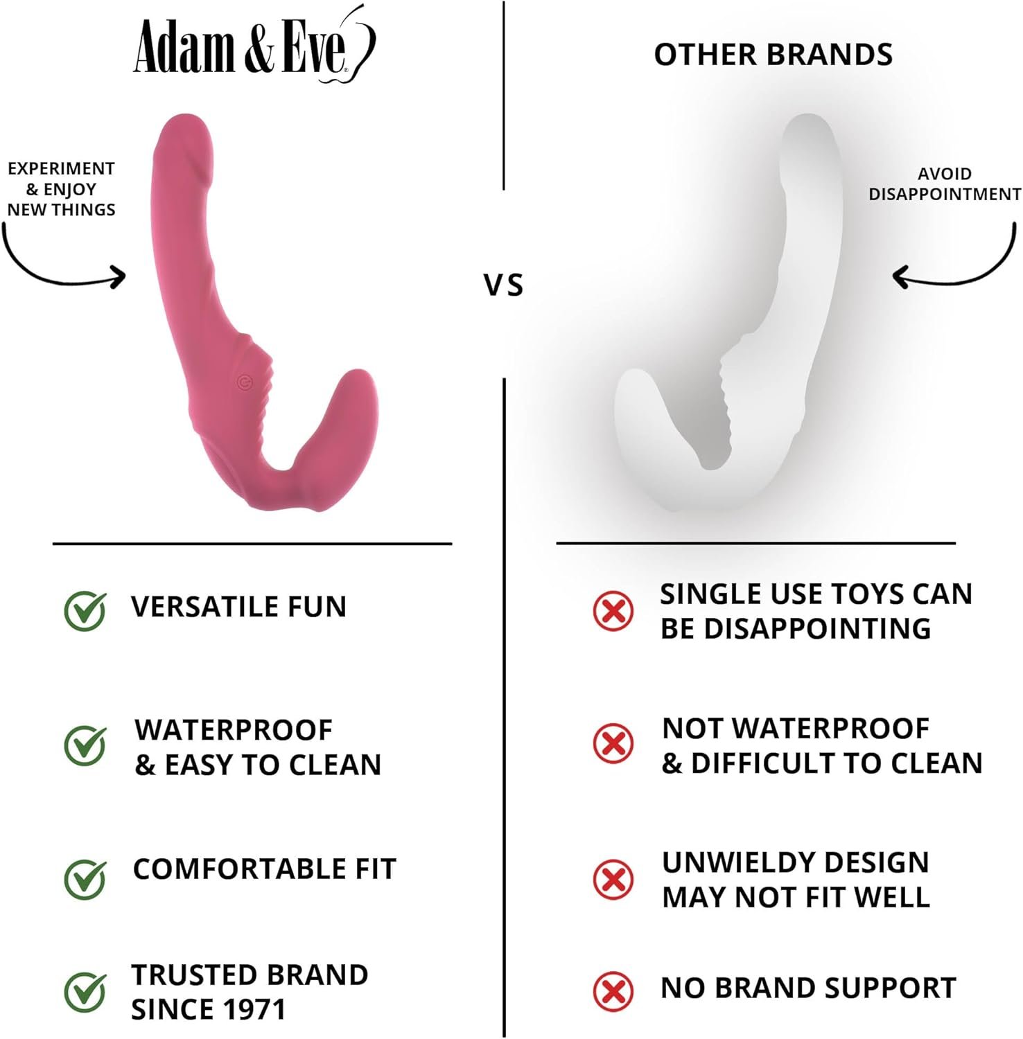 Adam & Eve Eve Vibrating Strapless Strap On Dildo, 9 Vibration Modes, Adult Toy, Anti Slip Silicone Insertable Double Ended Vibrating Sex Toy for Women & Lesbian Couples, Anal Strapon Dildo, 5", Pink - Image 3