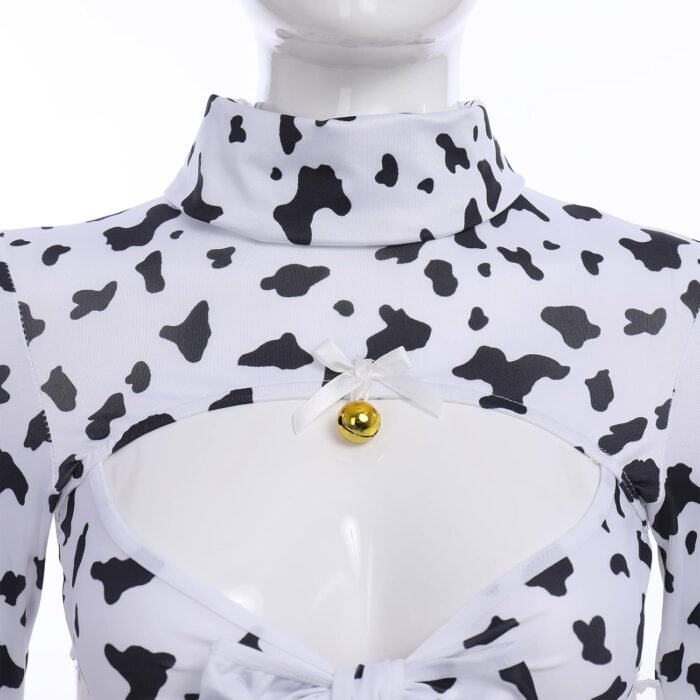 IBTOM CASTLE Sexy Cow Dalmatian Furry Milk Leopard Costume Kawaii Outfit Anime Bikini Bra Lingerie Set for Women - Image 4