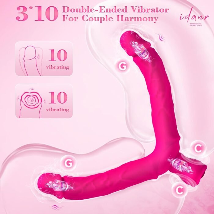 Double Dildo Lesbian Sex Toys, 15.75" Lesbian Dildo Double Ended Sided Headed Dildo & Anal Dildo with 10 Vibrating Modes, Long Dildo Strapless Dildo Rose Women Couple Gay Sex Toys - Image 2