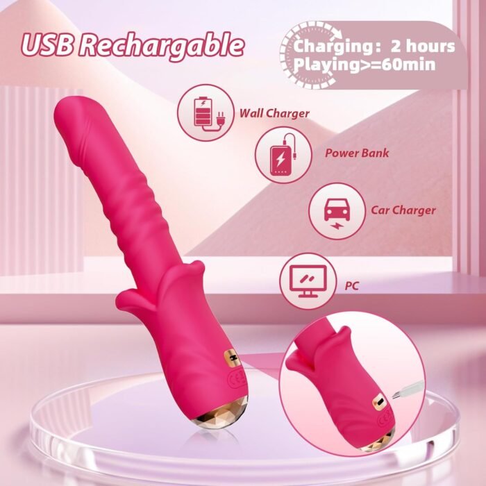 Thrusting Dildo Vibrator Sex Toys, G Spot Vibrator Women Sex Toys with 9 * 9 Thrusting & Vibrating Modes, Mouth Shaped Realistic Dildos Adult Toys with LED Display, Adult Sex Toys & Games - Image 5