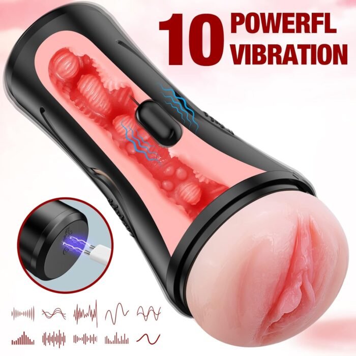 Mens Sex Toys Male Masturbator, Vibrating Masturbator Squeezable Pocket Pussy for Men with 7.5" Depth Lifelike Textured Vagina, Plump and Soft Fleshy Masturbating Stroker Toys, Adult Sex Toys for Men - Image 2