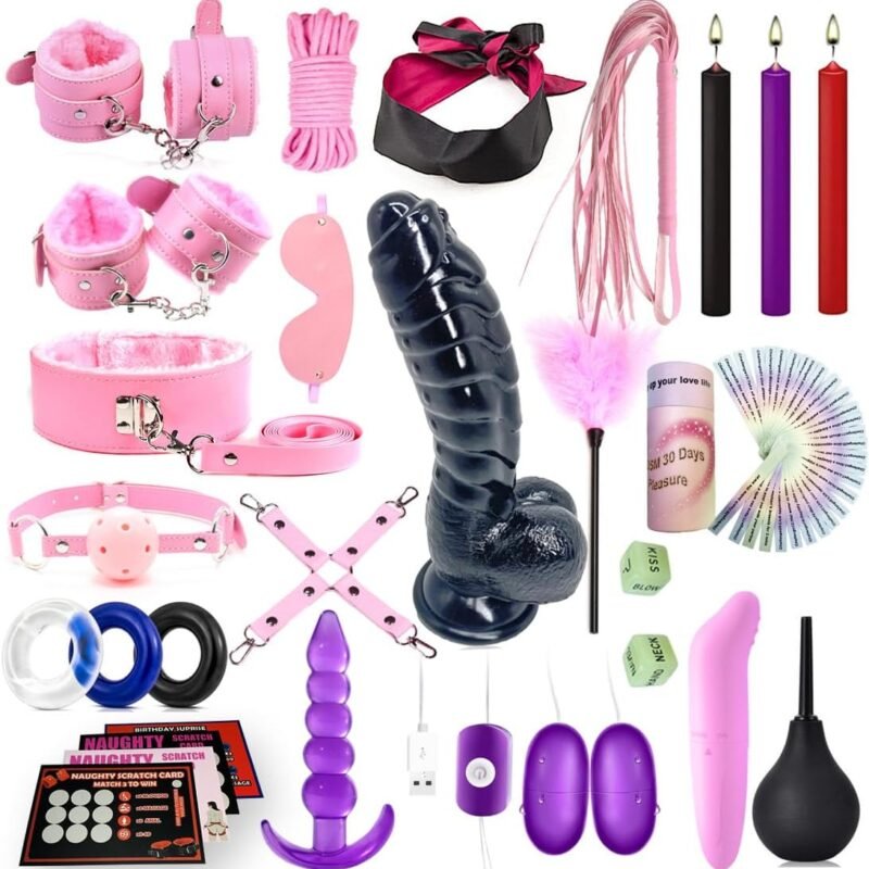 29PCS Sex BDSM Bondage Restraints Kit, Sex Toys Set, Dildo Anal Plug SM Adult Games Sexual Pleasure Tools for Couples