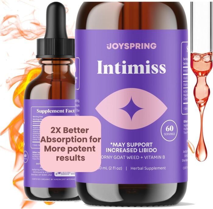 JoySpring Herbal Libido Support for Women – Horny Goat Weed and Ashwagandha Liquid Drops – Maca Root, Fenugreek, and Red Ginseng for Wellness and Vitality
