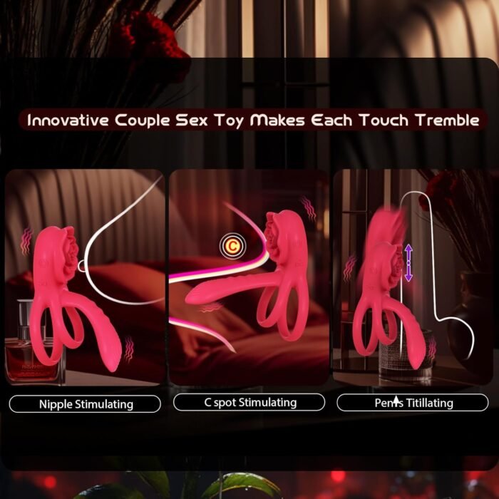 Vibrating Cock Ring Penis Sleeve with Rose Clitoral Stimulator, Penis Ring Vibrator Couples Adult Sex Toys for Men Women, Male Female Couple Sex Toy with G Spot Clitoris Vibrator - Image 5