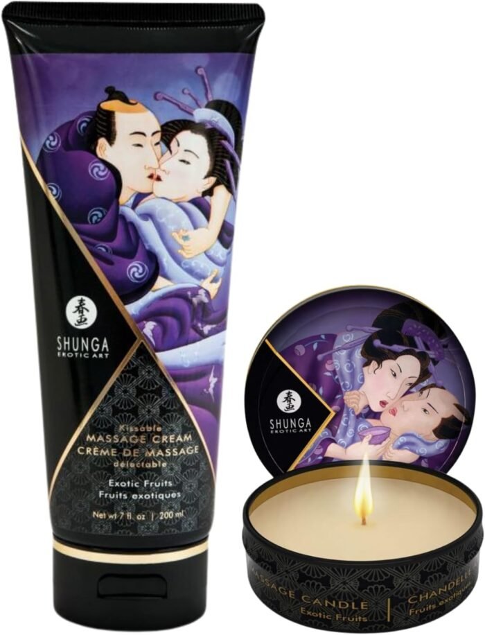Romantic Massage Gift Set - Edible Massage Cream & Soy Massage Candle - Relaxing Gifts - Strawberry Wine or Exotic Fruits (Exotic Fruits) - Image 3