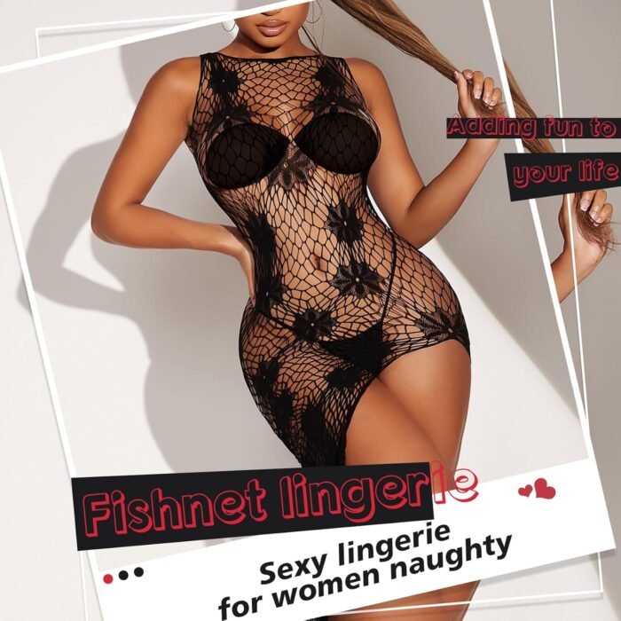 Sexy Lingerie For Women Naughty Rhinestone Sparkle Fishnet Lingerie Set Teddy Erotic Mesh Rave Outfit - Image 2
