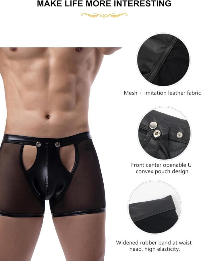 comeondear Mens Underwear Lingerie for Men Shorts Pants with Removable Pouch See Through Lace Boxer Briefs Erotic Clubwear - Image 4