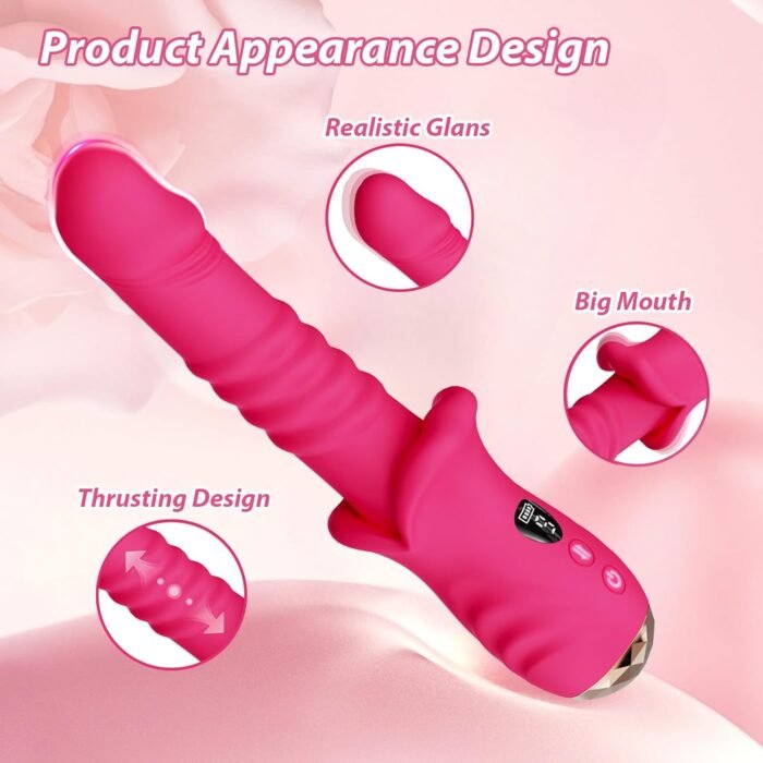 Thrusting Dildo Vibrator Sex Toys, G Spot Vibrator Women Sex Toys with 9 * 9 Thrusting & Vibrating Modes, Mouth Shaped Realistic Dildos Adult Toys with LED Display, Adult Sex Toys & Games - Image 3