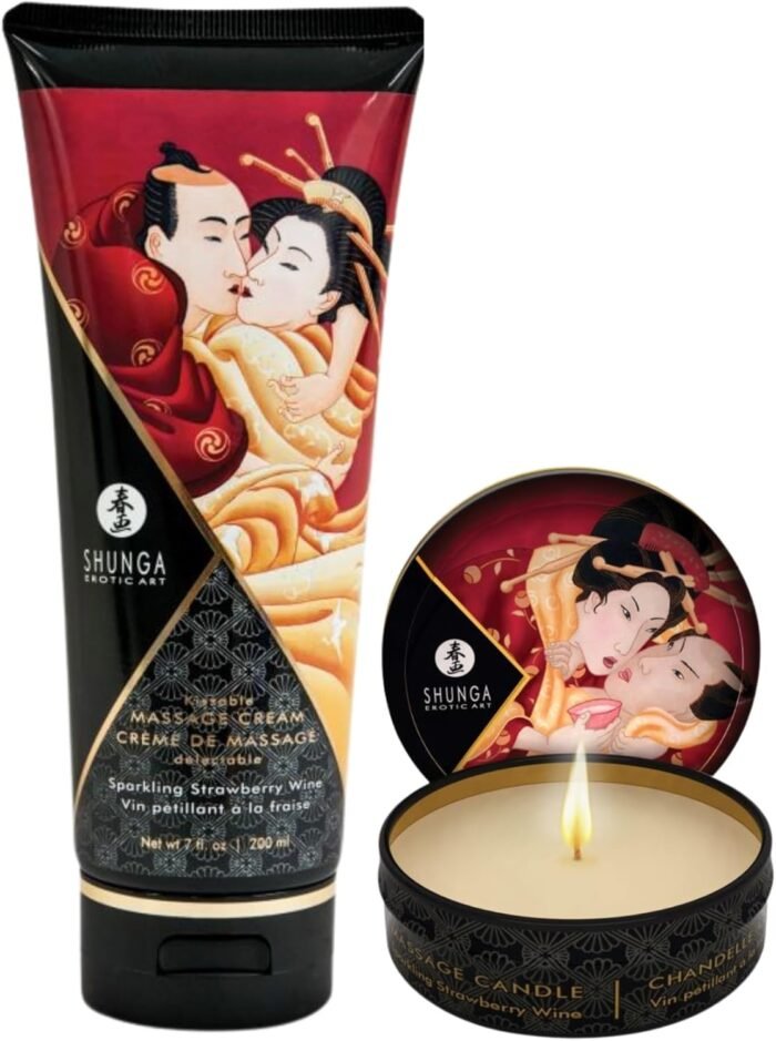 Romantic Massage Gift Set - Edible Massage Cream & Soy Massage Candle - Relaxing Gifts - Strawberry Wine or Exotic Fruits (Exotic Fruits)
