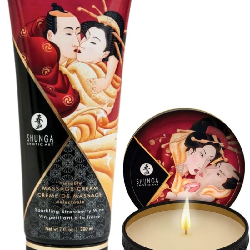Romantic Massage Gift Set - Edible Massage Cream & Soy Massage Candle - Relaxing Gifts - Strawberry Wine or Exotic Fruits (Exotic Fruits)