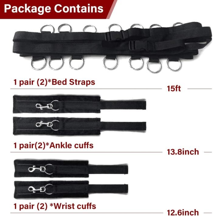 Sex Bondage BDSM Kit, Under King/Queen Bed Restraints Set with Adjustable Hand Cuffs Ankle Cuff, Sex Restraints Straps Adult Sex Toys Bondage Gear & Accessories for Couples Sex Play SM Games - Image 7
