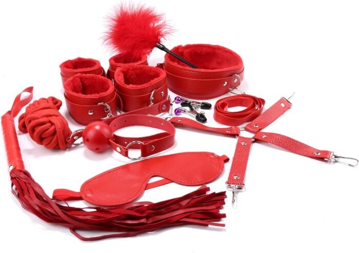 Sex Bondage BDSM Kit Restraints - Upgrade 10PCS Sets with Adjustable Handcuffs Collar Ankle Cuff Blindfold Feather Tickler Adult Games Sex Toys for Men Women and Couples Foreplay (Red) - Image 2