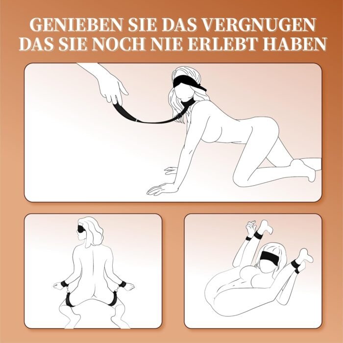 Sex Bondage Wrist & Thigh Cuffs BDSM Restraints Set,Sex Toys for Women Neck to Wrist Restraints Bondage Set,Adjustable Leg Straps Handcuffs,Handcuffs Collar,Blindfold for Bed SM Games Couple Play - Image 4