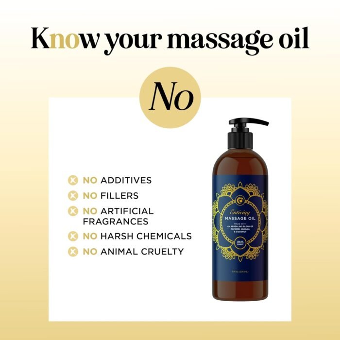 Luxurious Vanilla Massage Oil for Couples - Easy Glide Non Greasy Sweet Vanilla Sensual Massage Oils for Date Night with Silky Smooth Sweet Almond Oil Coconut and Jojoba - Vegan Non GMO & Gluten Free - Image 4