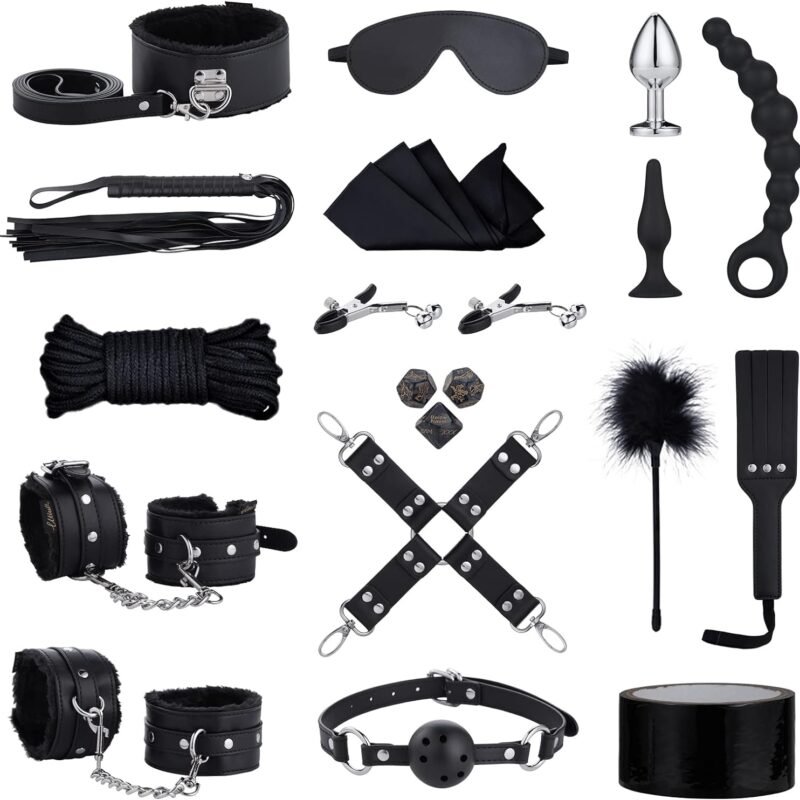 Sex Bondage BDSM Kit Restraints - UTIMI Upgrade Restraint Sets with Adjustable Handcuffs Collar Ankle Cuff Dice Beads Anal Plug Adult Games Sex Toys for Men Women and Couples Foreplay | 17PCS
