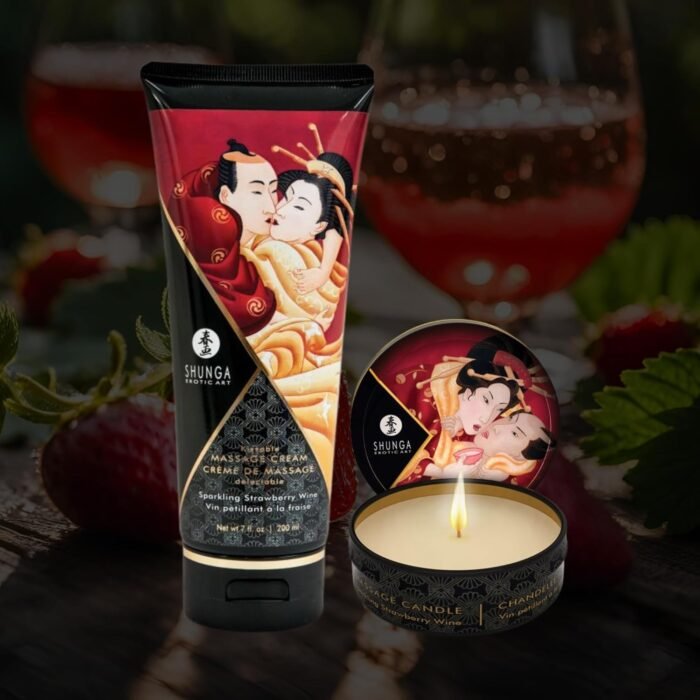 Romantic Massage Gift Set - Edible Massage Cream & Soy Massage Candle - Relaxing Gifts - Strawberry Wine or Exotic Fruits (Exotic Fruits) - Image 2