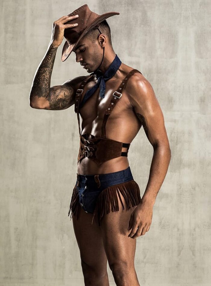 Mens Cowboy Boy Cosplay Costume Tuxedo Sexy Lingerie Set Role Play Uniform Gay Bar Nightclub Outfit - Image 4