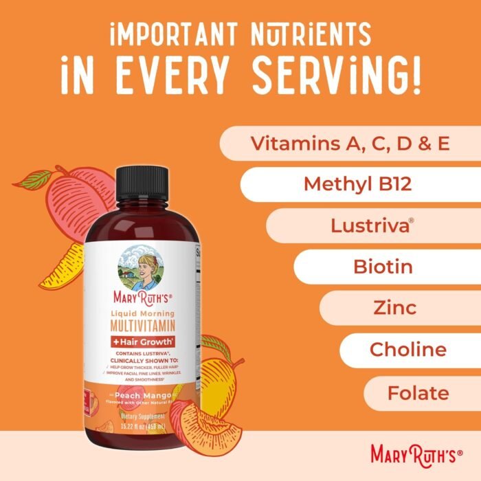 MaryRuth Organics Liquid Multivitamin Lustriva® Hair Growth for Women| Biotin 10000mcg | Vitamin D, B |Clinically Tested for Thicker Hair, Wrinkles, Fine Lines, Skin Care| Ages 18 | 15.22 Fl Oz - Image 7