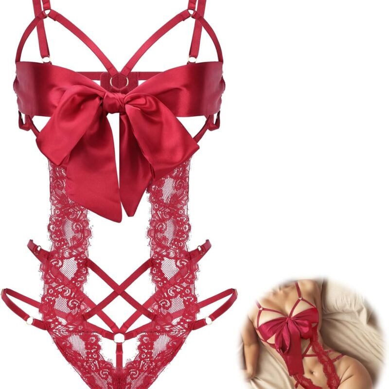 Women Sexy Lingerie Set Unwrap Me Bow Tie Lingerie Lace Smooth Ribbon Lingerie for Ladies Valentines Outfit