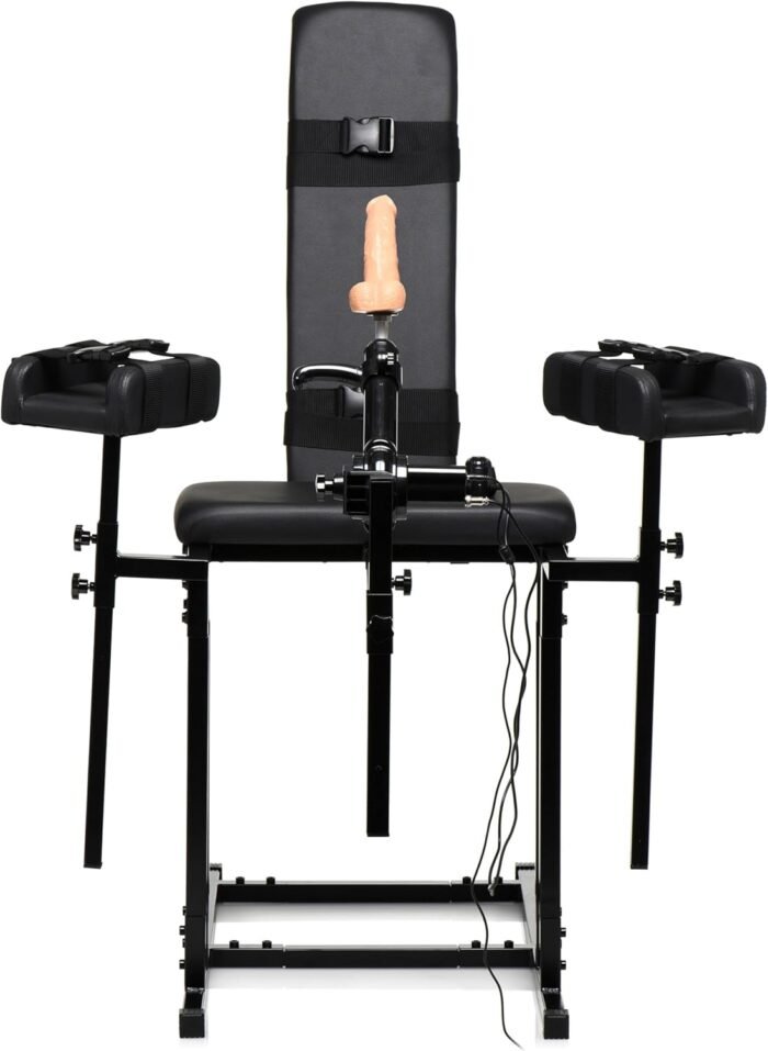 MASTER SERIES Ultimate Fully Adjustable Obedience Chair with Sex Machine Included for Men Women & Couples, Durable Frame D-Rings & Quick Release Straps, 4 Piece Set - Black - Image 6