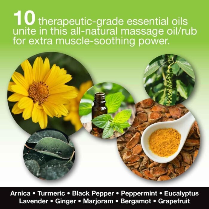 Skinsations – Hemp Massage Oil & Sore Muscle Rub | 100% Organic, 10 Essential Oils for Natural Relief, Arnica, Turmeric, Peppermint, Lavender in a Sweet Almond Oil and Hemp Seed Oil Base - Image 3