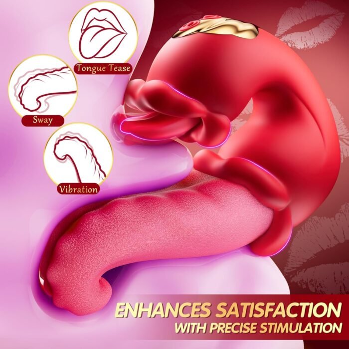 Vibrator Adult Sex Toys for Women - 4 in 1 Tongue Thrusting Vibrators Dildo Rose Sex Toys with 10 Licking Clitoral & 10 Vibration Mode, G Spot Clit Stimulator Pleasure Tools for Female Couples Games - Image 3