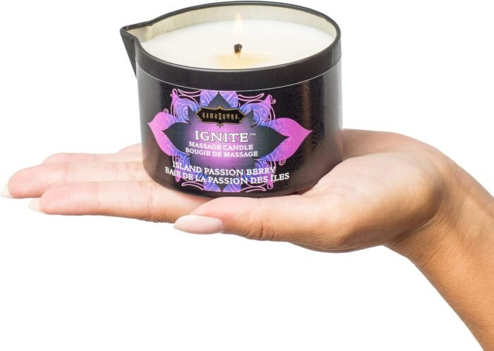 KAMA SUTRA Ignite Massage Candle - Coconut Oil and Soy Based - Island Passion Berry, 6 oz Candle Melts into a Warm Massage Oil, Couples Massage, Pour Spout Massage Candle - Image 3