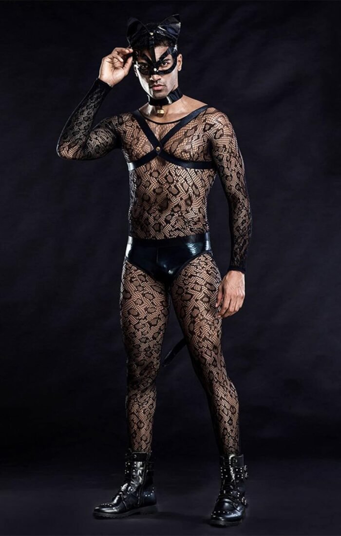 Mens Cosplay Costume Tuxedo Sexy Lingerie Set Role Play Cat Men's Uniform Gay Bar Nightclub Outfit Black - Image 6