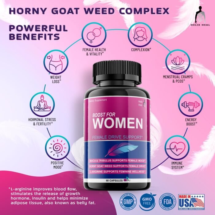 Libido Booster for Women Fast Acting with Horny Goat Weed - Female Desire Pills with Maca Root, Tribulus Terrestris, Ginseng and Hornygoatweed Women - Hormone Balance, Made in USA (60 ct) - Image 3