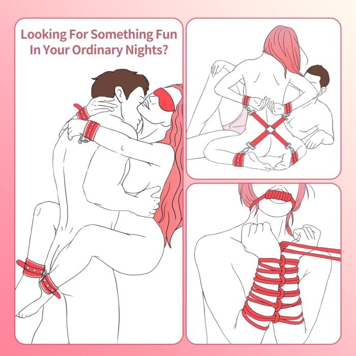 BDSM Kit Sex Bondage Restraints - Upgraded 11PCS Bondage Set with Adjustable Handcuffs Ankle Cuffs Collar Blindfold Silicone Ball Gag, Adult BDSM Sex Toys for Couples - Image 2