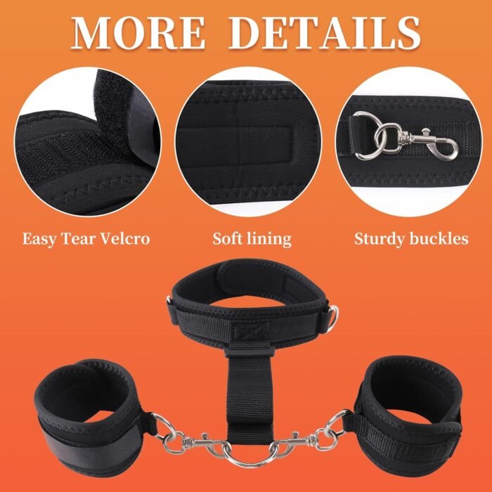 BDSM Sex Bondage Neck to Wrist Restraints Kit, Sex Toys for Couple Adjustable Behind Back Handcuffs Bondage Restraints Set, Bed SM Adult Sex Game Play, Sex Toys for Women Man Beginner - Image 3