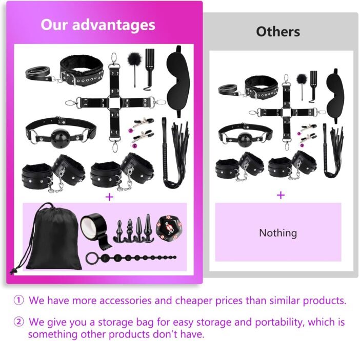 BDSM Bondage Restraints Kit, 23PCS Upgrade Leather Sex Toys Sets, Sex Accessories for Adults Couples with Storage Bag, Body-Safe Sexual Pleasure Tools for Women and Men - Image 3