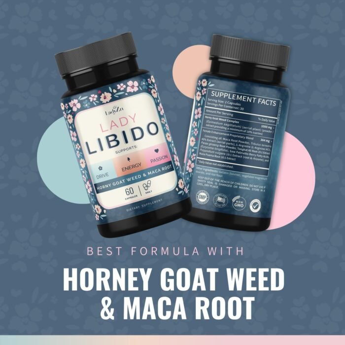 Lady Libido Mood Desire & Energy Pills with Hornygoatweed & Maca Root | Female Libido Booster for Women | Natural Supplement to Increase Drive & Passion, Relieve Stress & Boost Enjoyment - 60 Capsules - Image 2
