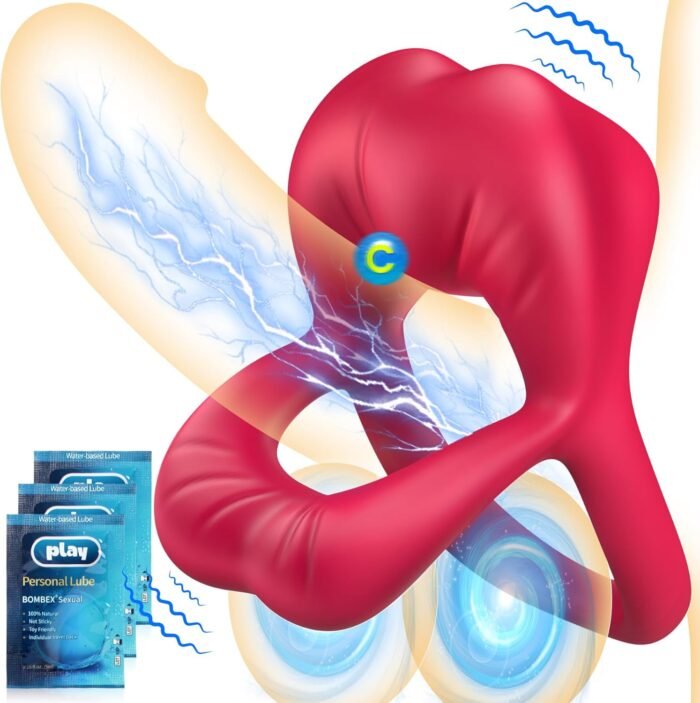 Vibrating Cock Ring with Sexy Lip Clitoris Stimulator, Sex Toys for Men Erection Couples Kinky Pleasure Vibrator Penis Ring Adult Toys Male Vibrators 9 Vibrations, Juguetes Sexuales Hombre, Rose