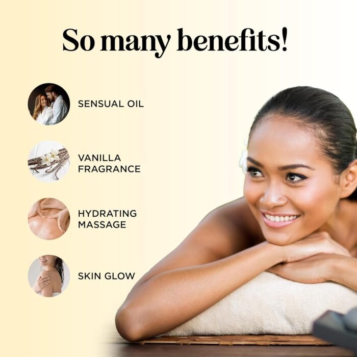 Luxurious Vanilla Massage Oil for Couples - Easy Glide Non Greasy Sweet Vanilla Sensual Massage Oils for Date Night with Silky Smooth Sweet Almond Oil Coconut and Jojoba - Vegan Non GMO & Gluten Free - Image 3