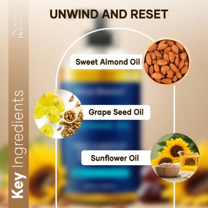 Unscented Massage Oil 8 fl oz - Hydrating Body Oil for Sensitive Skin & Muscle Relief - with Sweet Almond, Grape Seed & Sunflower Oils - Nexon Botanics - Image 6
