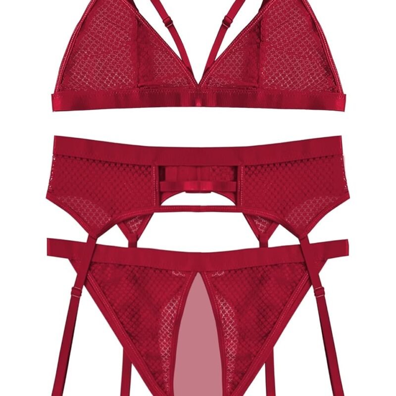 popiv Women Sexy Lingerie Set Cutout Bra and Panty Sets Garter Lingerie 4 Piece