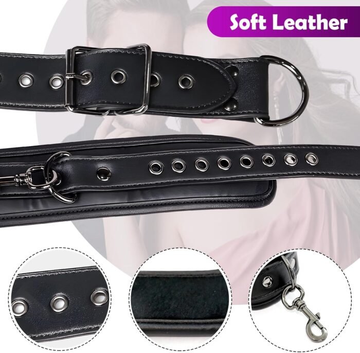 BDSM Bondage Sex Restraints Set Couples Sex Toys, Neck to Wrist Restraints Kit with Traction Chain Back Sex Handcuffs Collar Adjustable Bondage Gear Accessories SM Sexy Slave Beginner Role Play Toy - Image 3