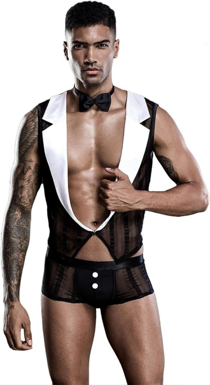 Mens Butler Waiter Cosplay Costume Tuxedo Sexy Lingerie Set Role Play Servant Dress Uniform Gay Bar Nightclub Outfit