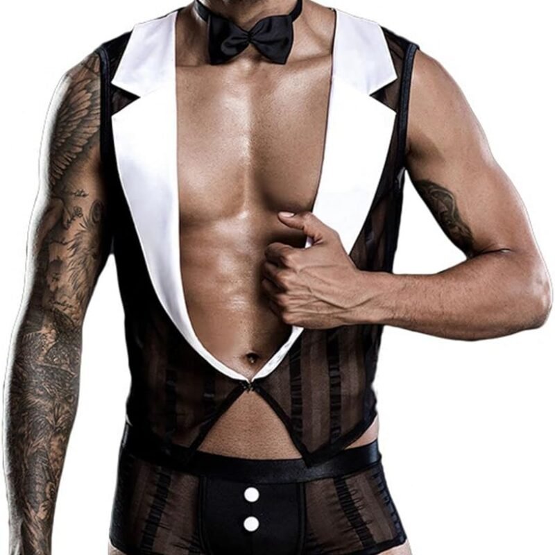 Mens Butler Waiter Cosplay Costume Tuxedo Sexy Lingerie Set Role Play Servant Dress Uniform Gay Bar Nightclub Outfit